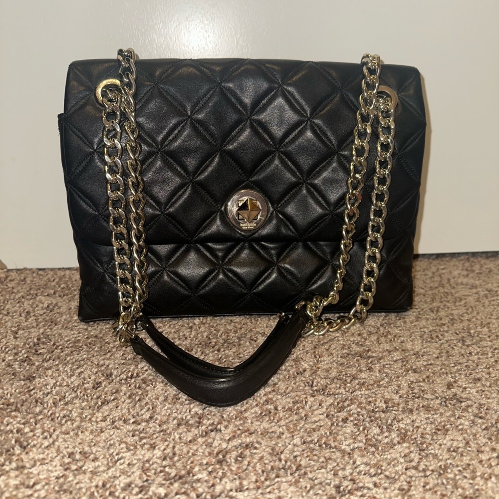 Kate Spade Black Quilted Shoulder Bag with Gold Chain